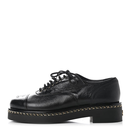 Chanel Shiny Crumpled Lambskin CC Lace Up Oxfords 38 Black 1 of 9