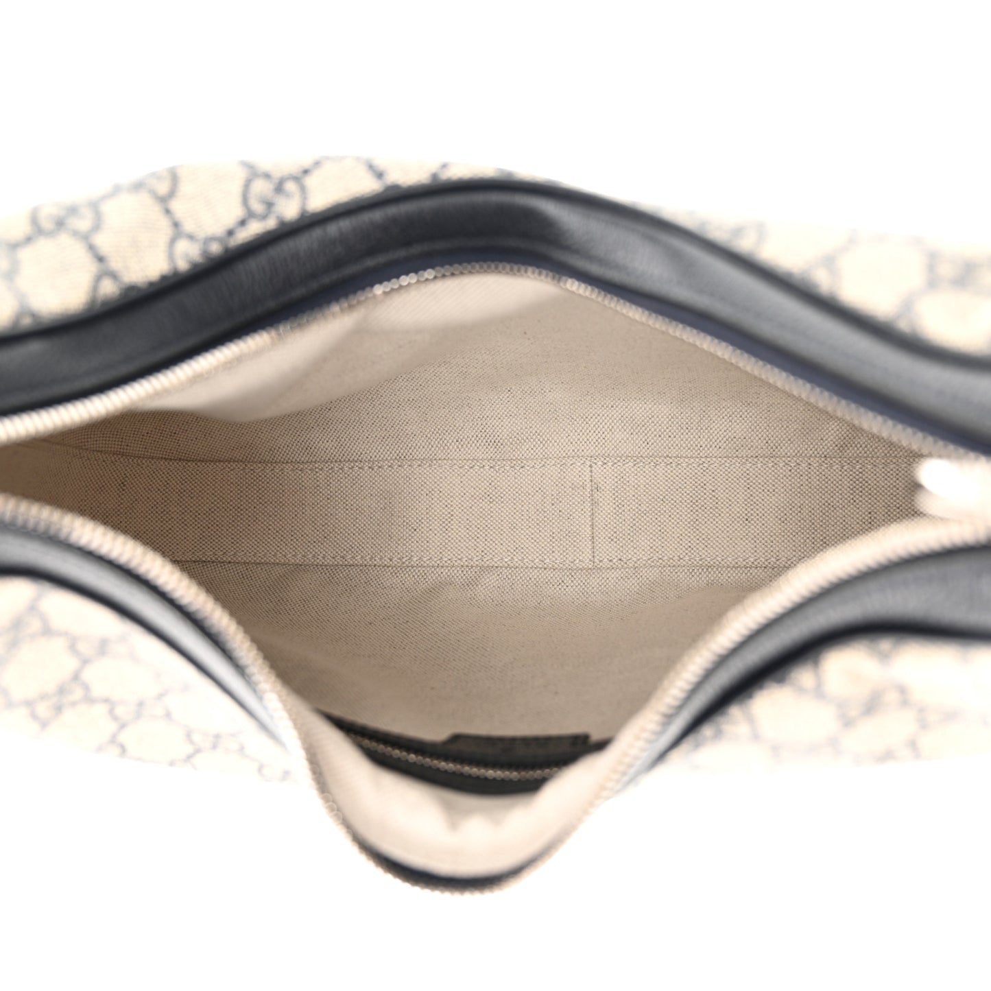 GG Supreme Monogram Textured Calfskin Web Large Attache Shoulder Bag Beige Blue