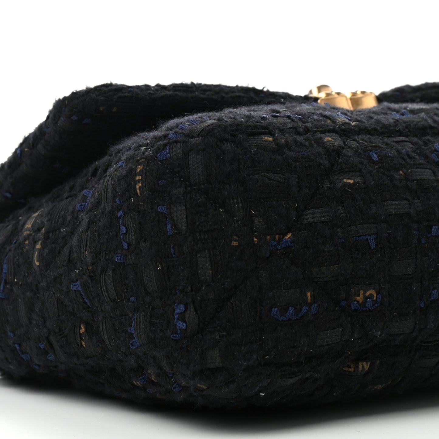 Tweed Quilted Large Chanel 19 Flap Black Navy Gold