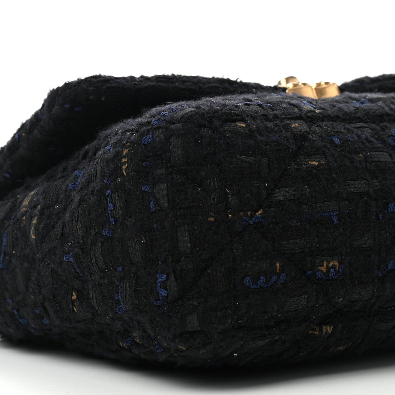 Chanel Tweed Quilted Large Chanel 19 Flap Black Navy Gold 8 of 9