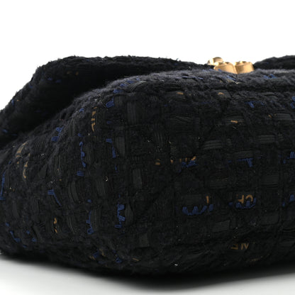 Chanel Tweed Quilted Large Chanel 19 Flap Black Navy Gold 8 of 9