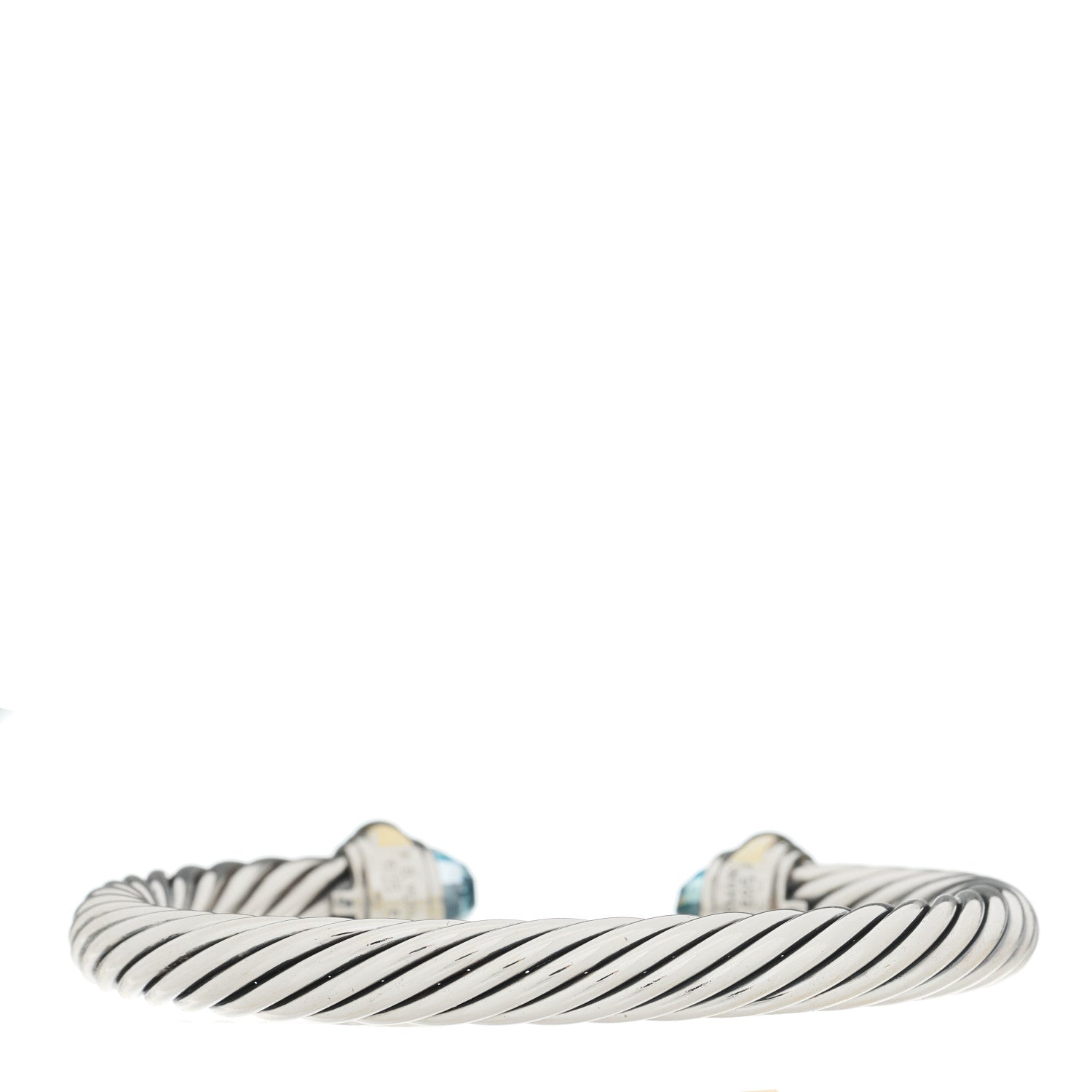 David Yurman Sterling Silver 14K Yellow Gold Blue Topaz 7mm Cable Classics Bracelet 2 of 3