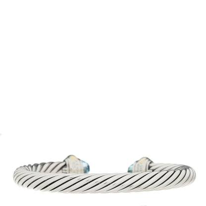 David Yurman Sterling Silver 14K Yellow Gold Blue Topaz 7mm Cable Classics Bracelet 2 of 3