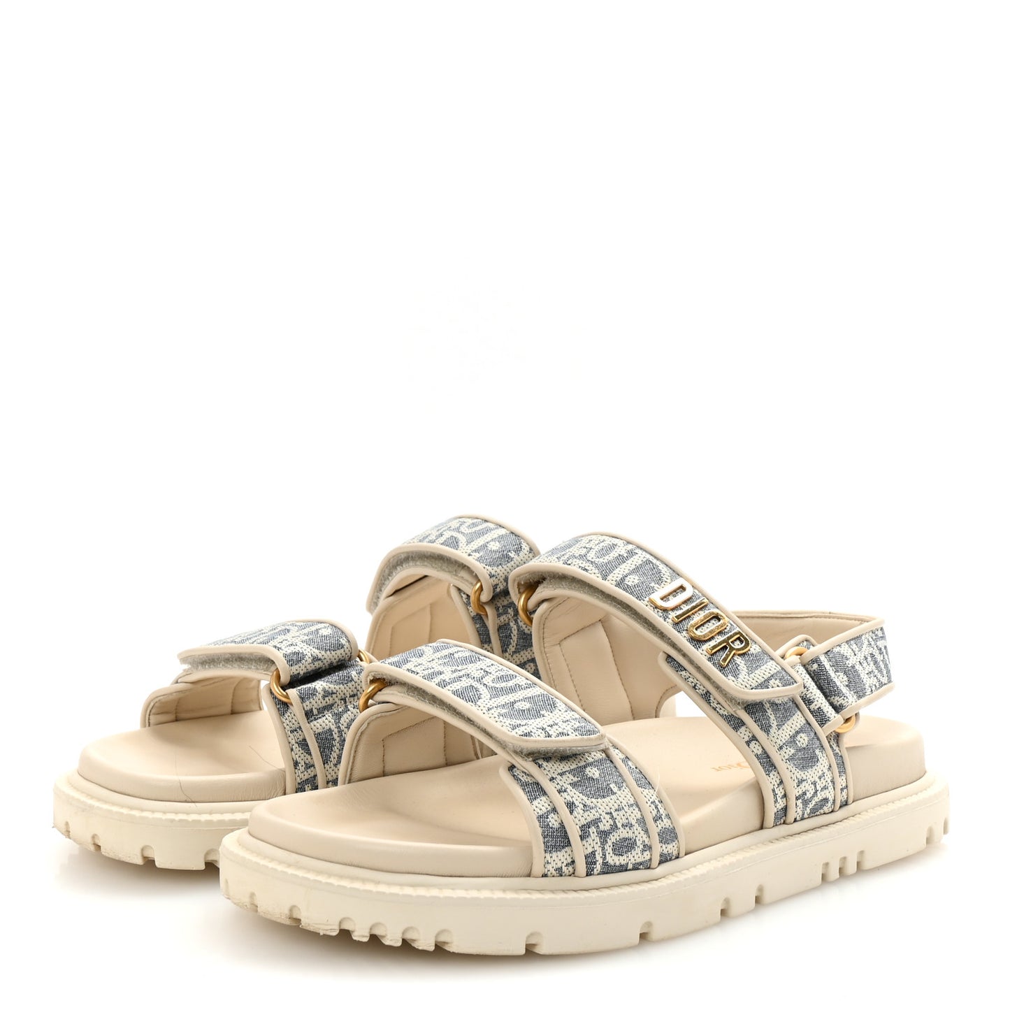 Oblique Raffia Chambray Jacquard Dioract Sandals 37.5 Blue Ecru