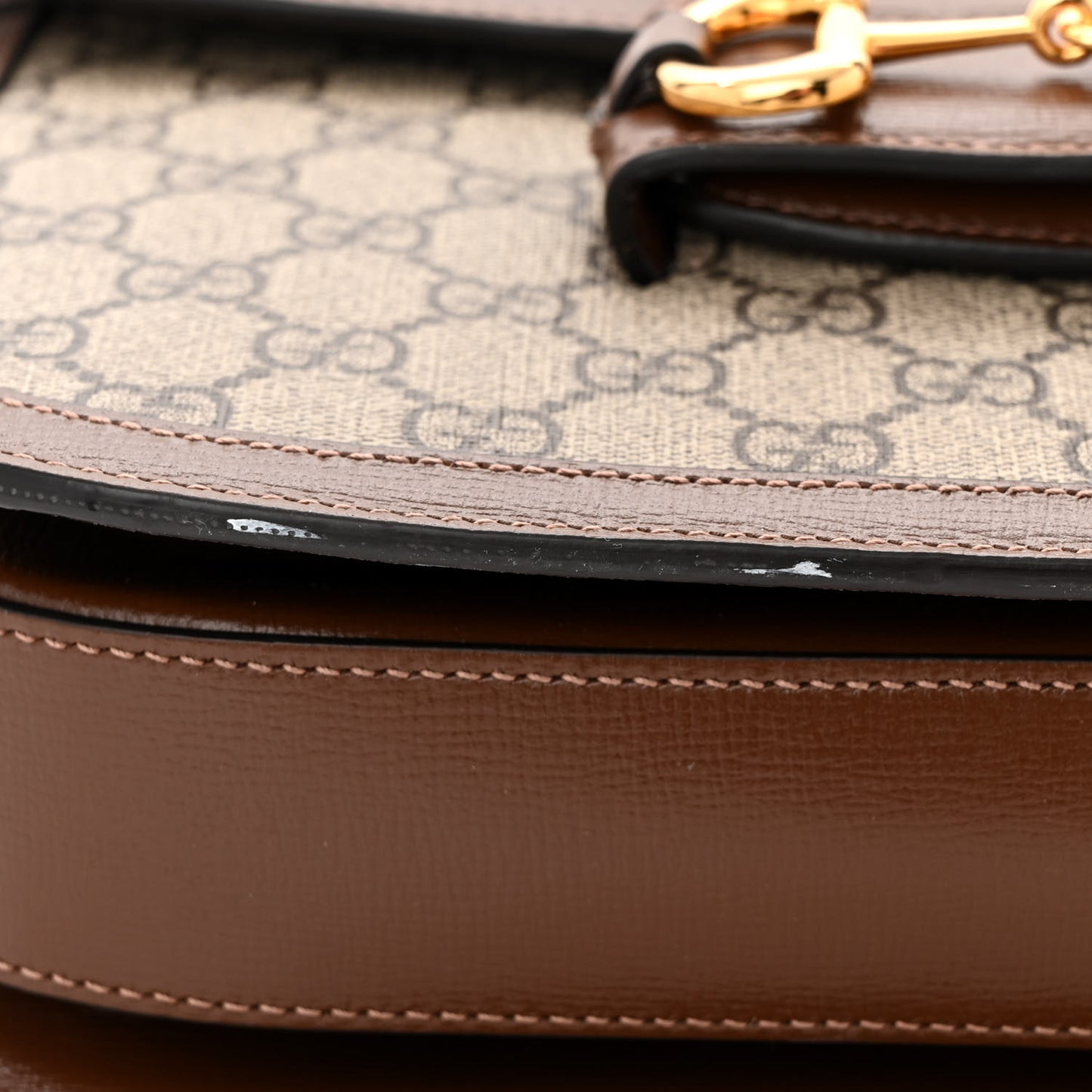 GG Supreme Monogram Horsebit 1955 Shoulder Bag Beige Brown Sugar