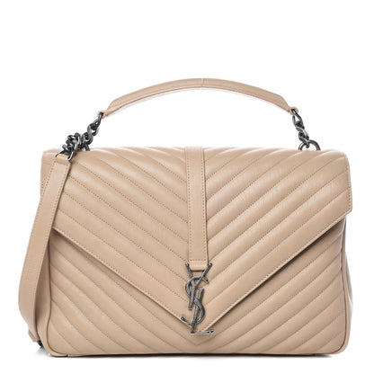 Saint Laurent Sheepskin Matelasse Chevron Monogram Large College Satchel Beige 1 of 11