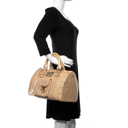Versace Calfskin Crocodile Embossed Madonna Satchel Beige 2 of 18