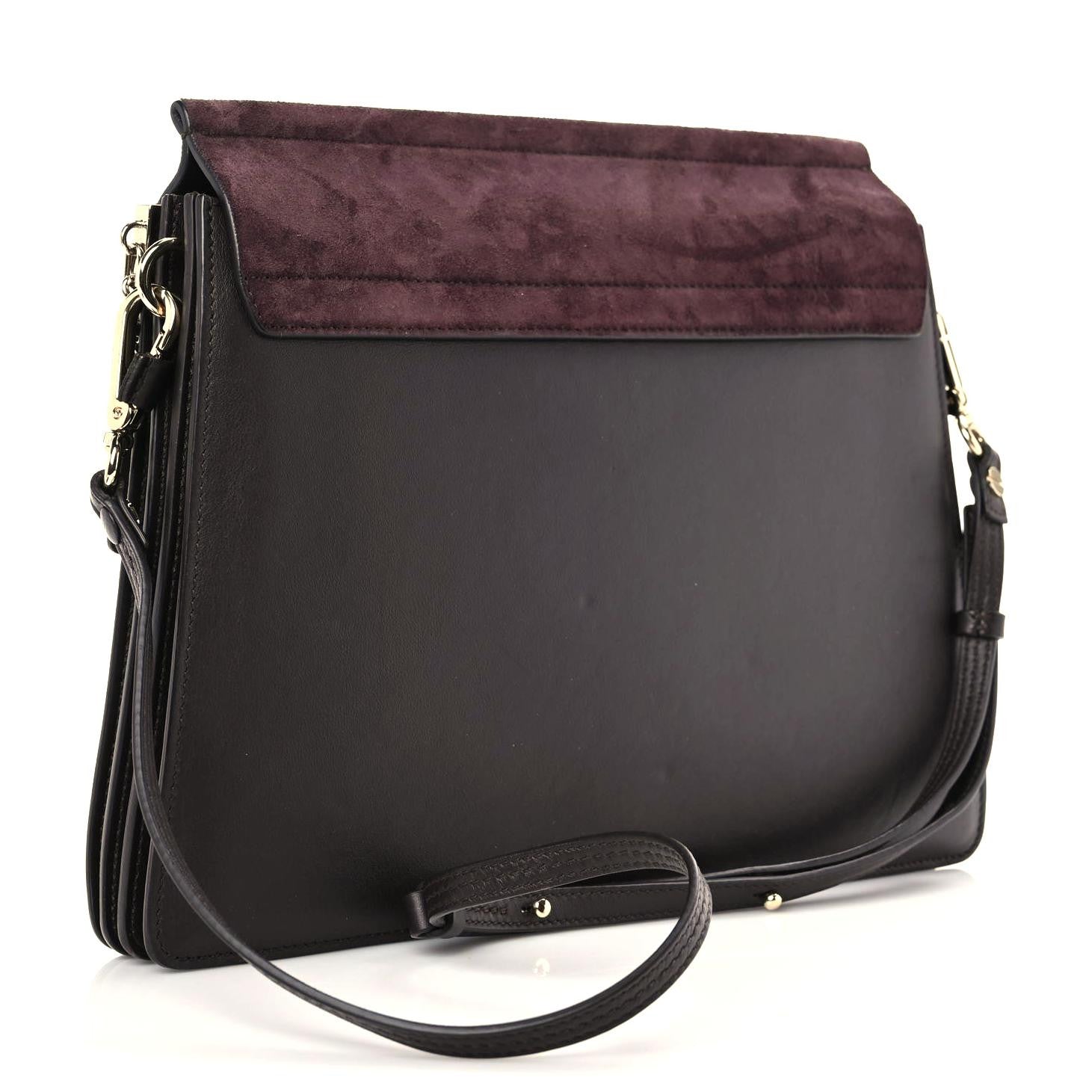 Chloe Calfskin Suede Medium Faye Shoulder Bag Dark Purple 3 of 14