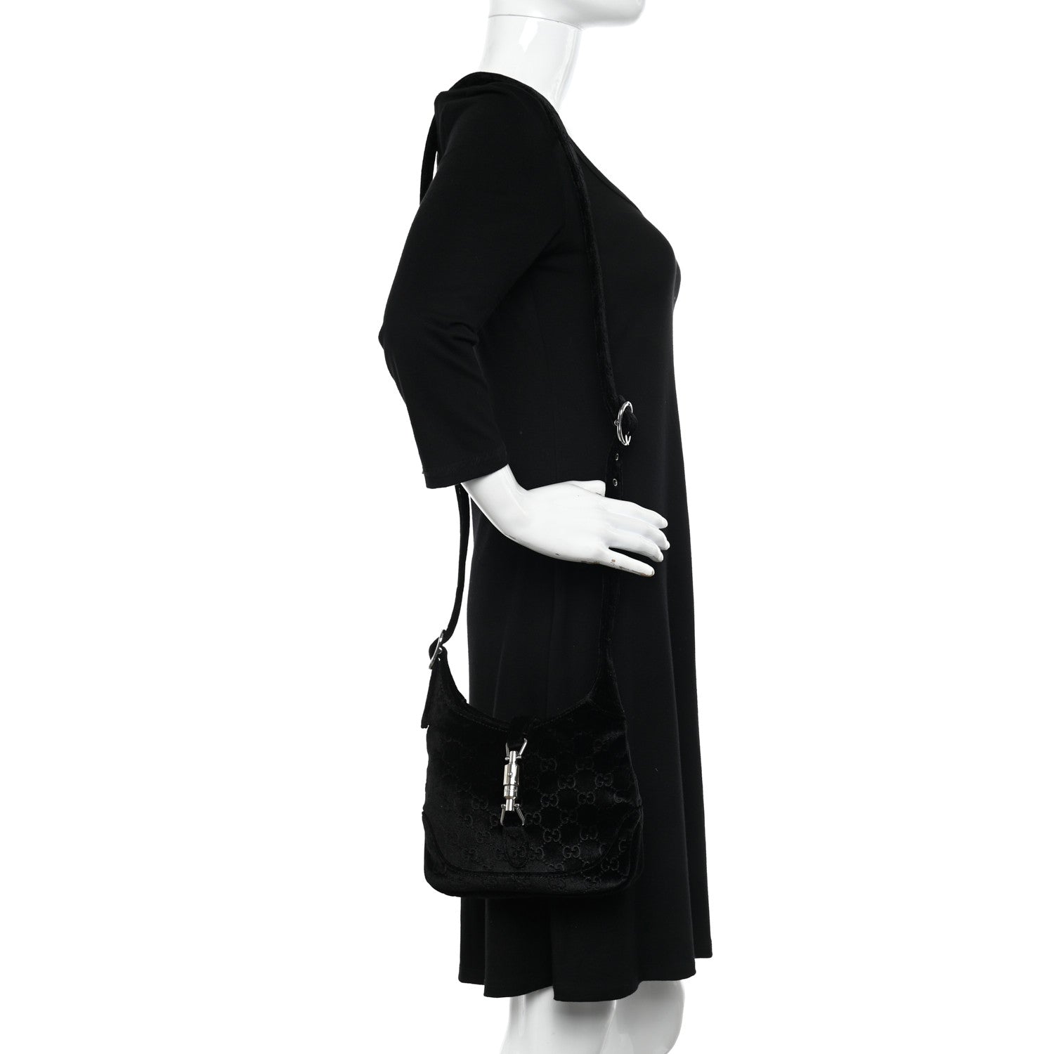 Gucci New Velvet Ashmir GG Monogram Small Jackie 1961 Hobo Black 2 of 9