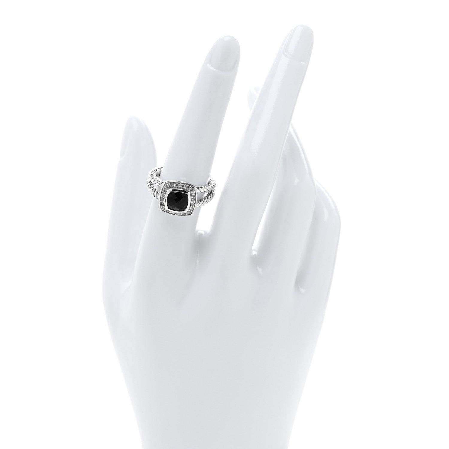 David Yurman Sterling Silver Diamond Black Onyx 7mm Petite Albion Ring 54 7 2 of 4