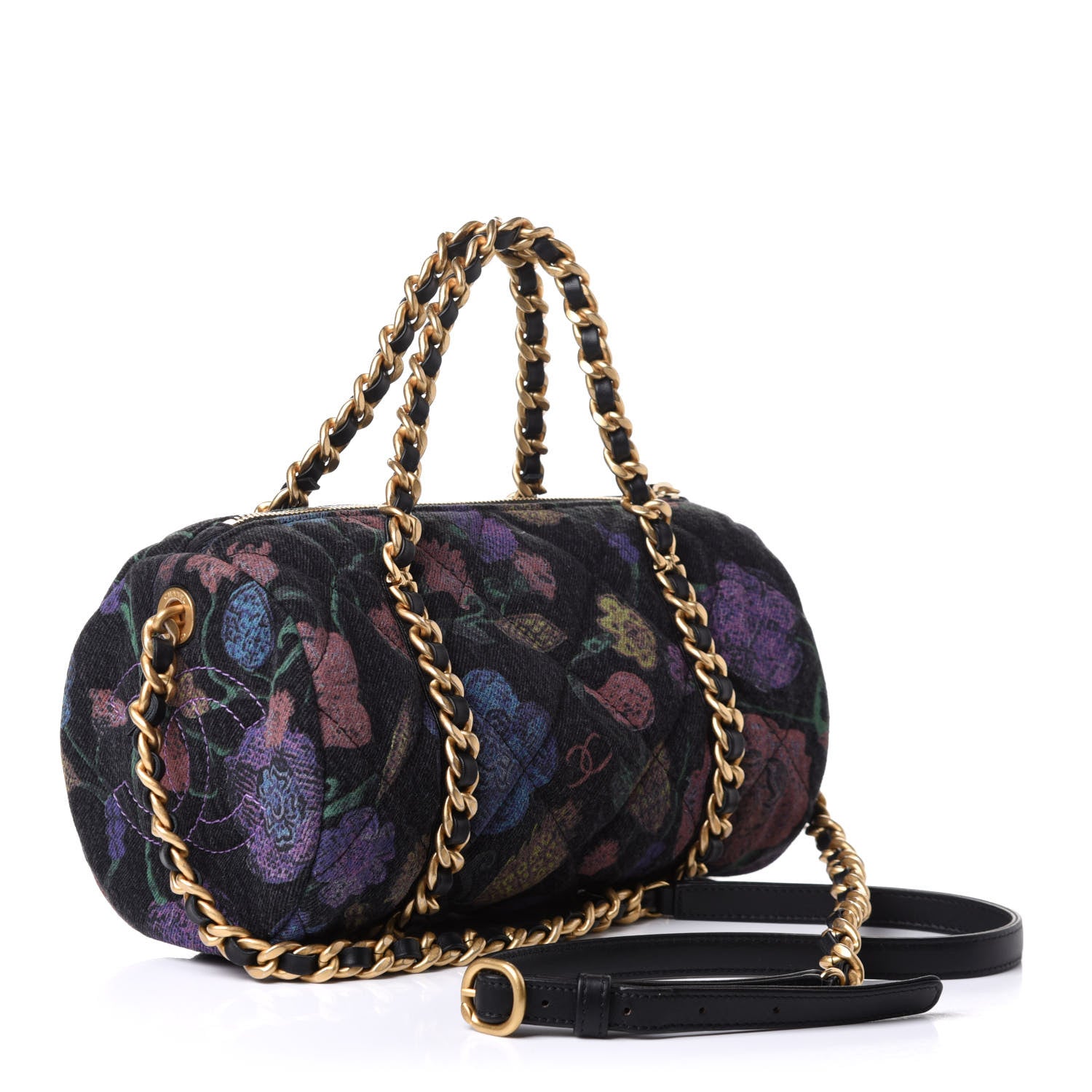 Chanel Denim Printed Destination Chenonceau Bowling Bag Charcoal Multicolor 3 of 11