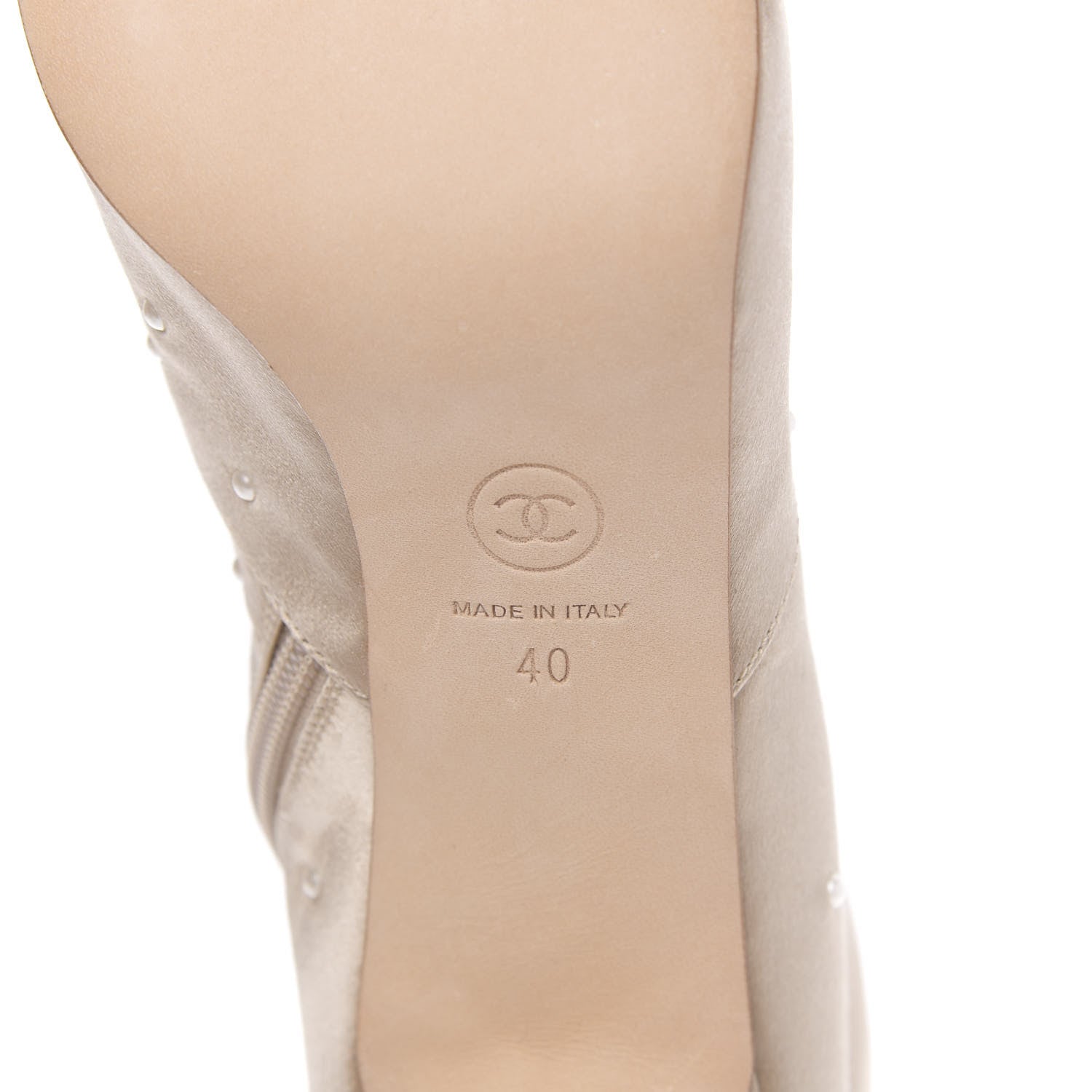 Chanel Satin Pearls Cap Toe Short Boots 40 Light Gold 7 of 9