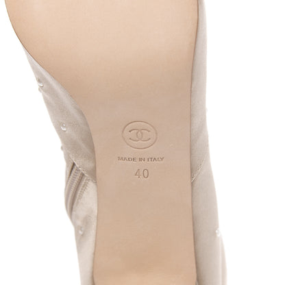 Chanel Satin Pearls Cap Toe Short Boots 40 Light Gold 7 of 9