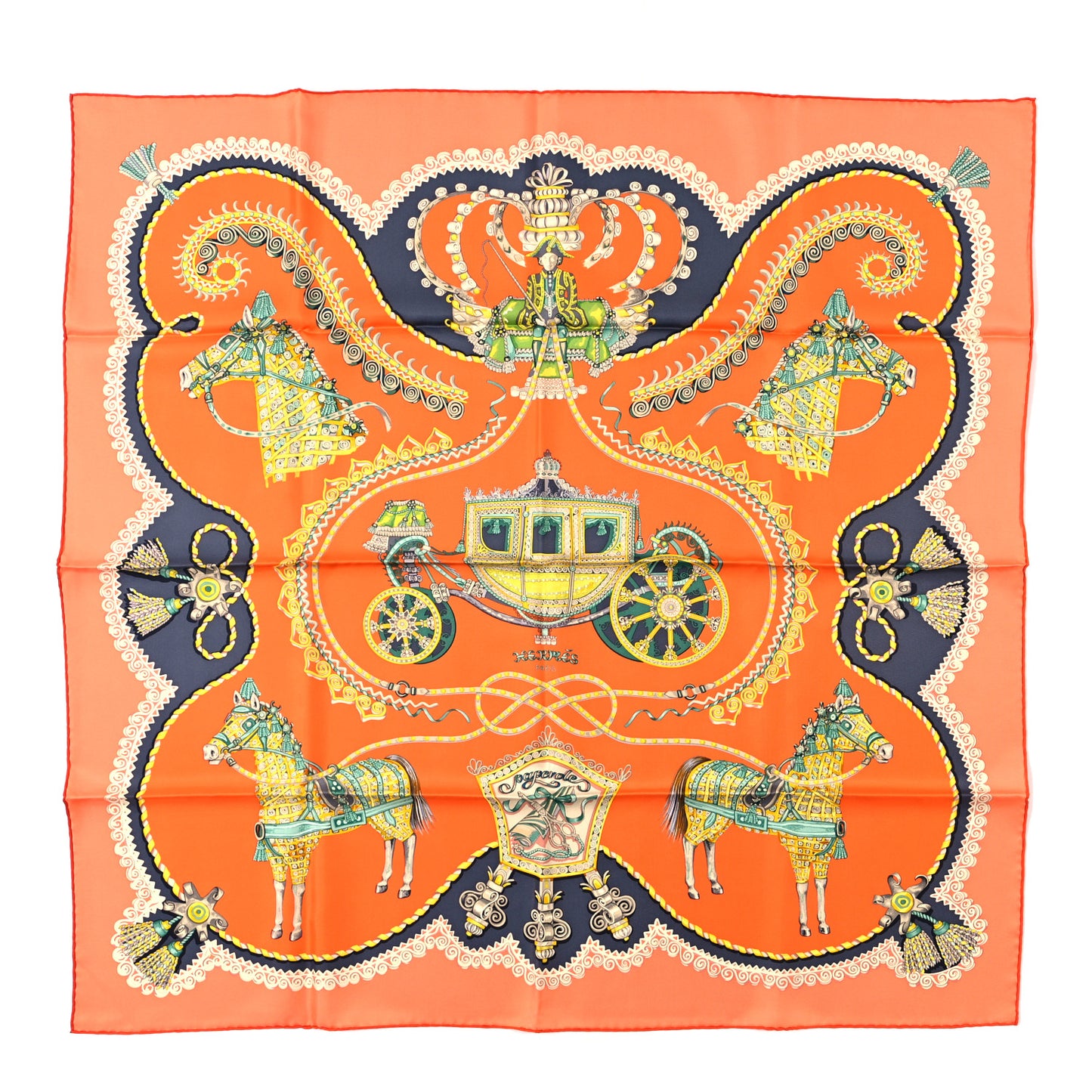 Silk Carre Paperoles Scarf 90 Orange Anthracite Vert