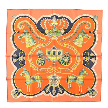 Hermes Silk Carre Paperoles Scarf 90 Orange Anthracite Vert 1 of 3