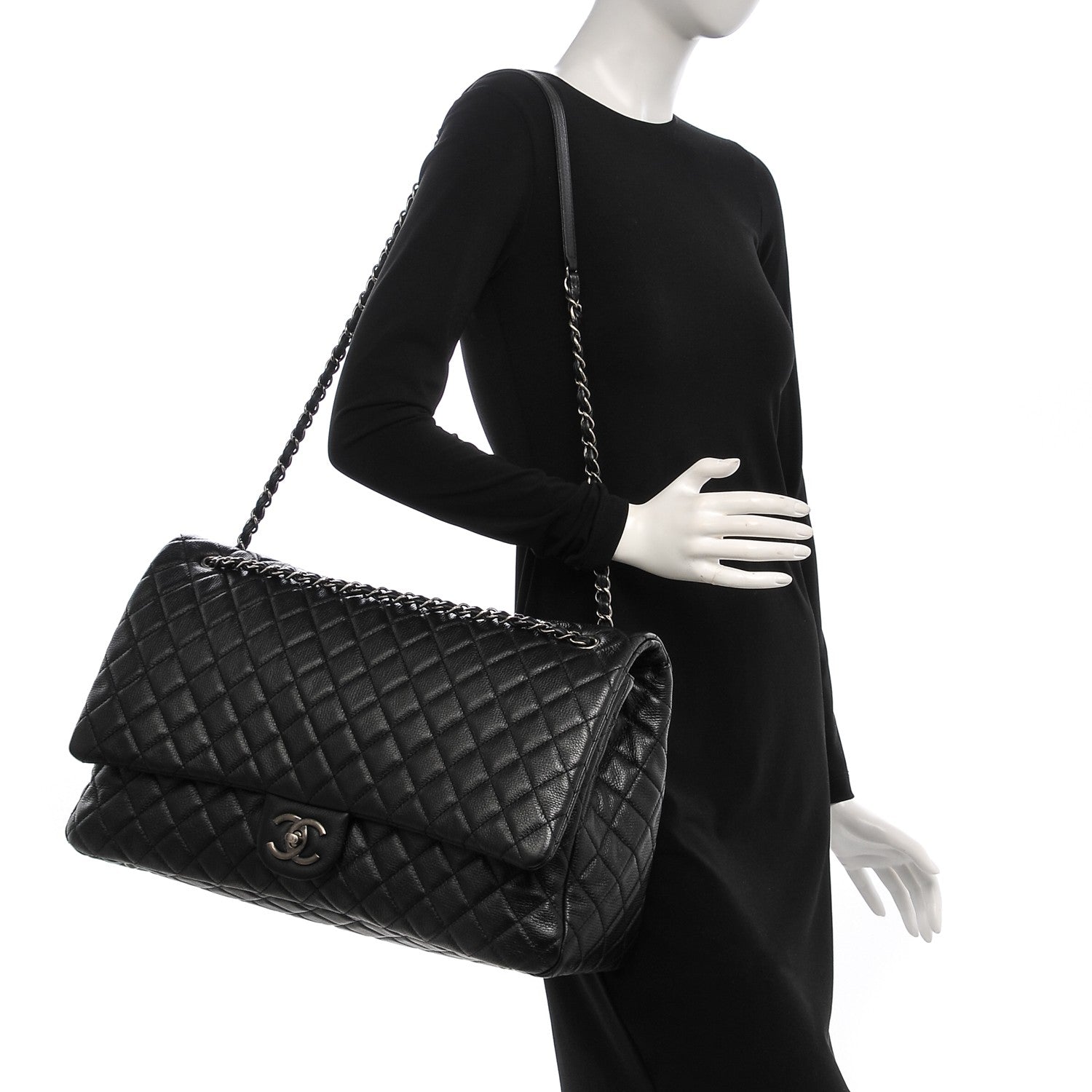 Chanel Calfskin Quilted XXL Travel Flap Bag Black 2 of 7