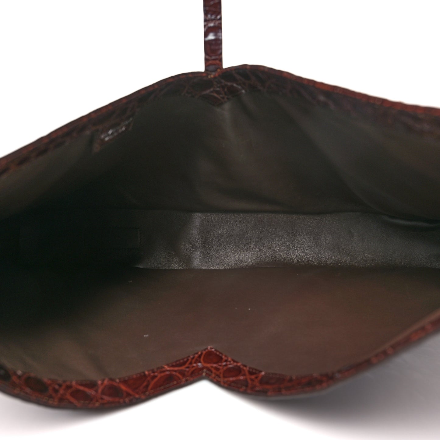 Calfskin Crocodile Embossed Large Cut Out Shoulder Bag Brown
