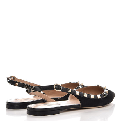 Valentino Garavani Suede Rockstud Slingback Flats 41 Black 4 of 9