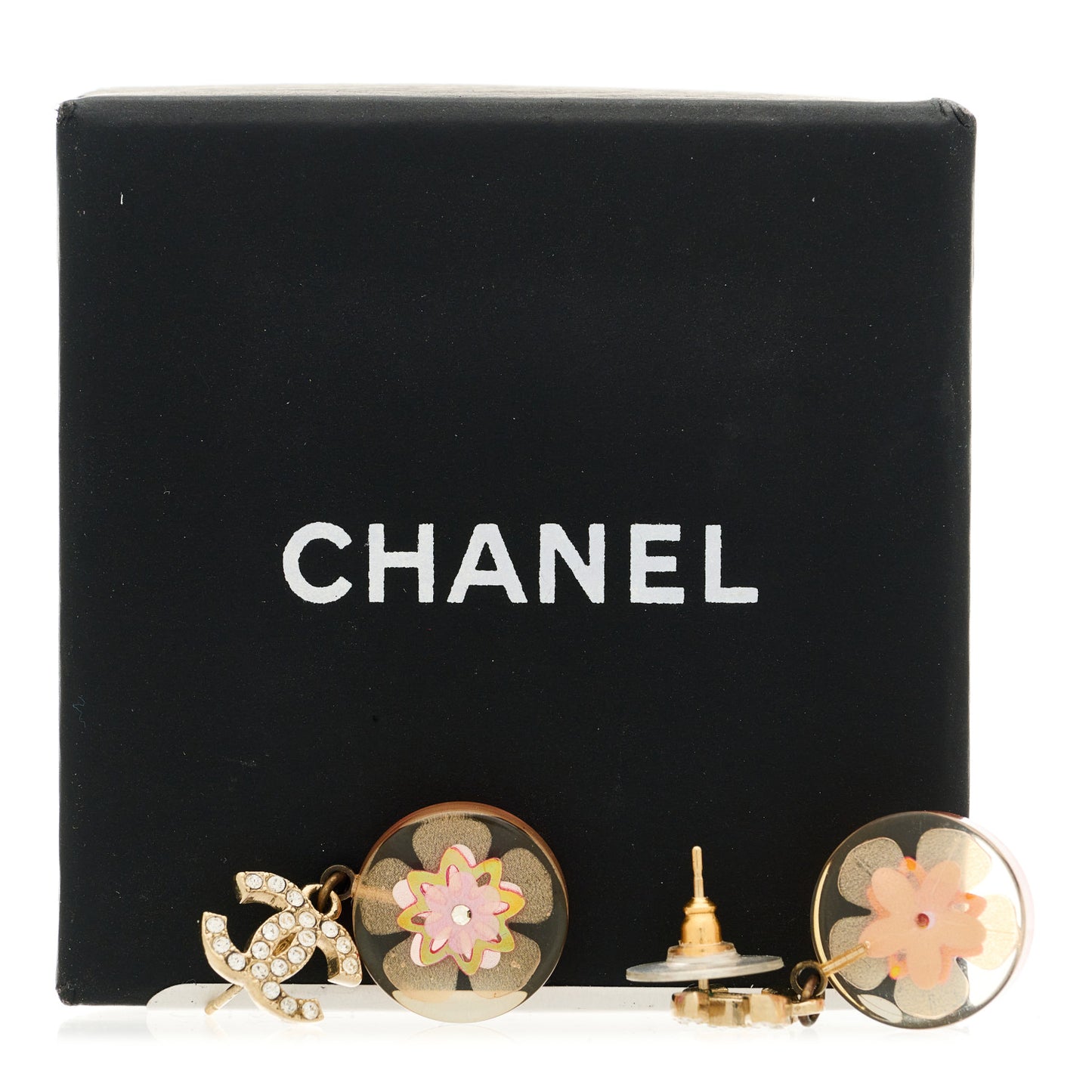 Resin Crystal CC Flower Drop Earrings Gold Transparent Pink