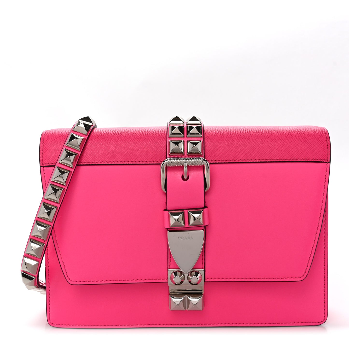 Saffiano City Calfskin Studded Large Elektra Shoulder Bag Fuchsia Black