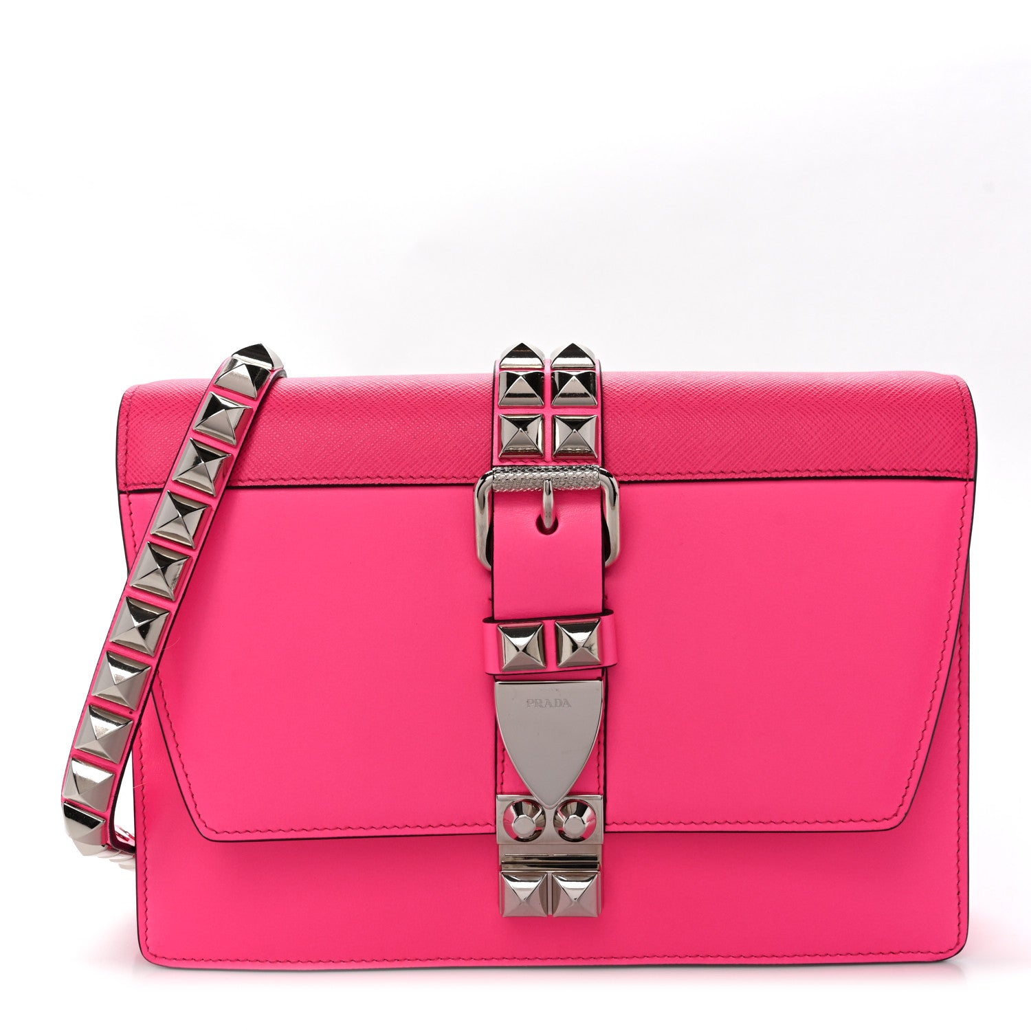 Prada Saffiano City Calfskin Studded Large Elektra Shoulder Bag Fuchsia Black 1 of 9