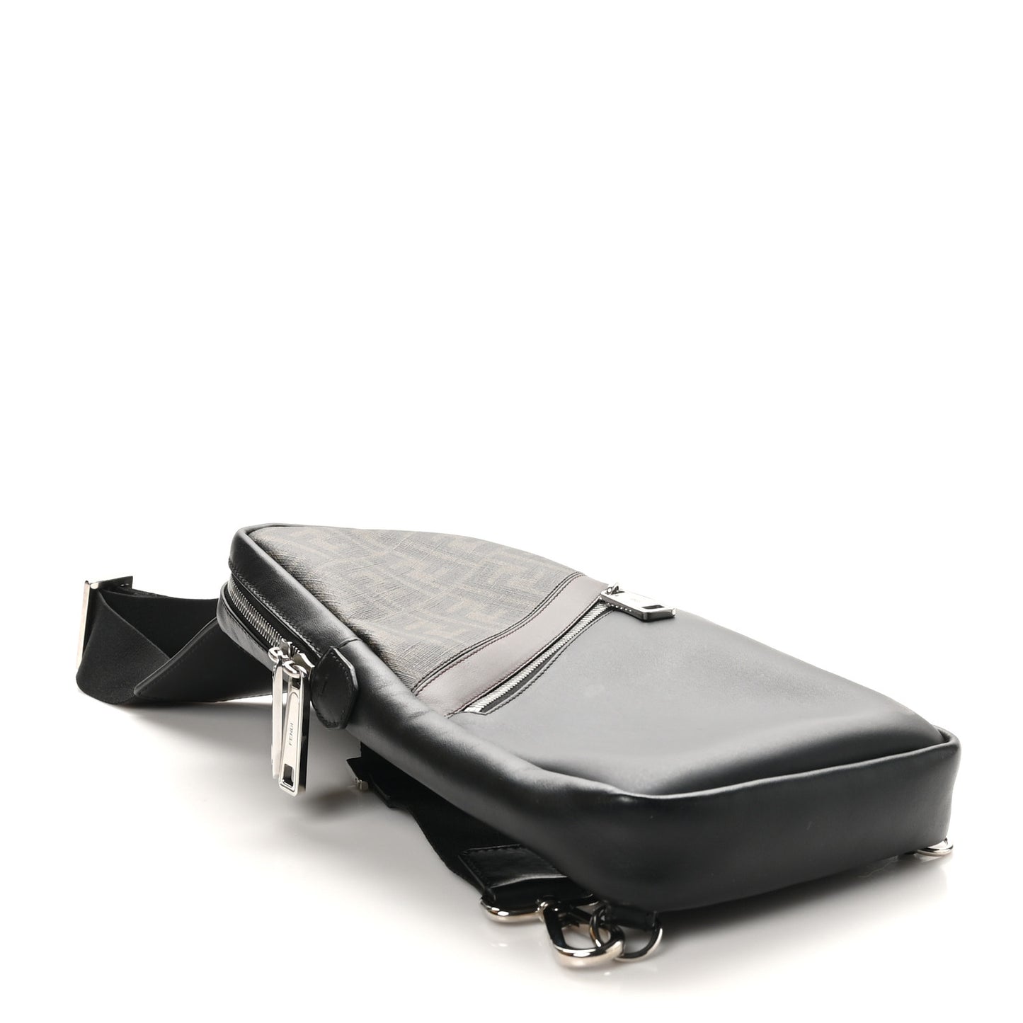 Glazed Fabric Vitello Liberty FF 1974 Diagonal Sling Bag Tobacco Moresco Black