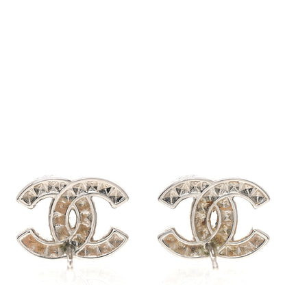 Chanel Baguette Crystal CC Earrings Silver Grey 5 of 6
