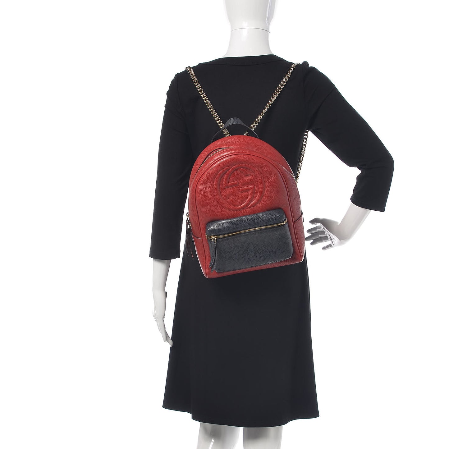 Pebbled Calfskin Bi-Color Soho Chain Backpack Red Navy