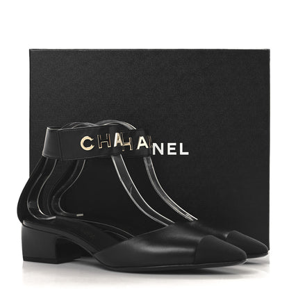 Chanel Lambskin Grosgrain Cap Toe Logo Ankle Strap Pumps 39 Black 10 of 10