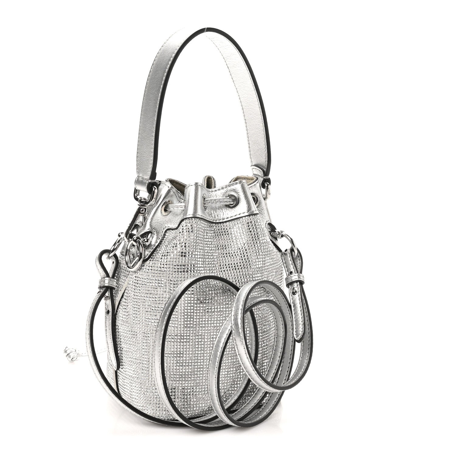 Fendi Crystal Vitello Laminato FF Mini Mon Tresor Bucket Bag Crystal Argento 3 of 11