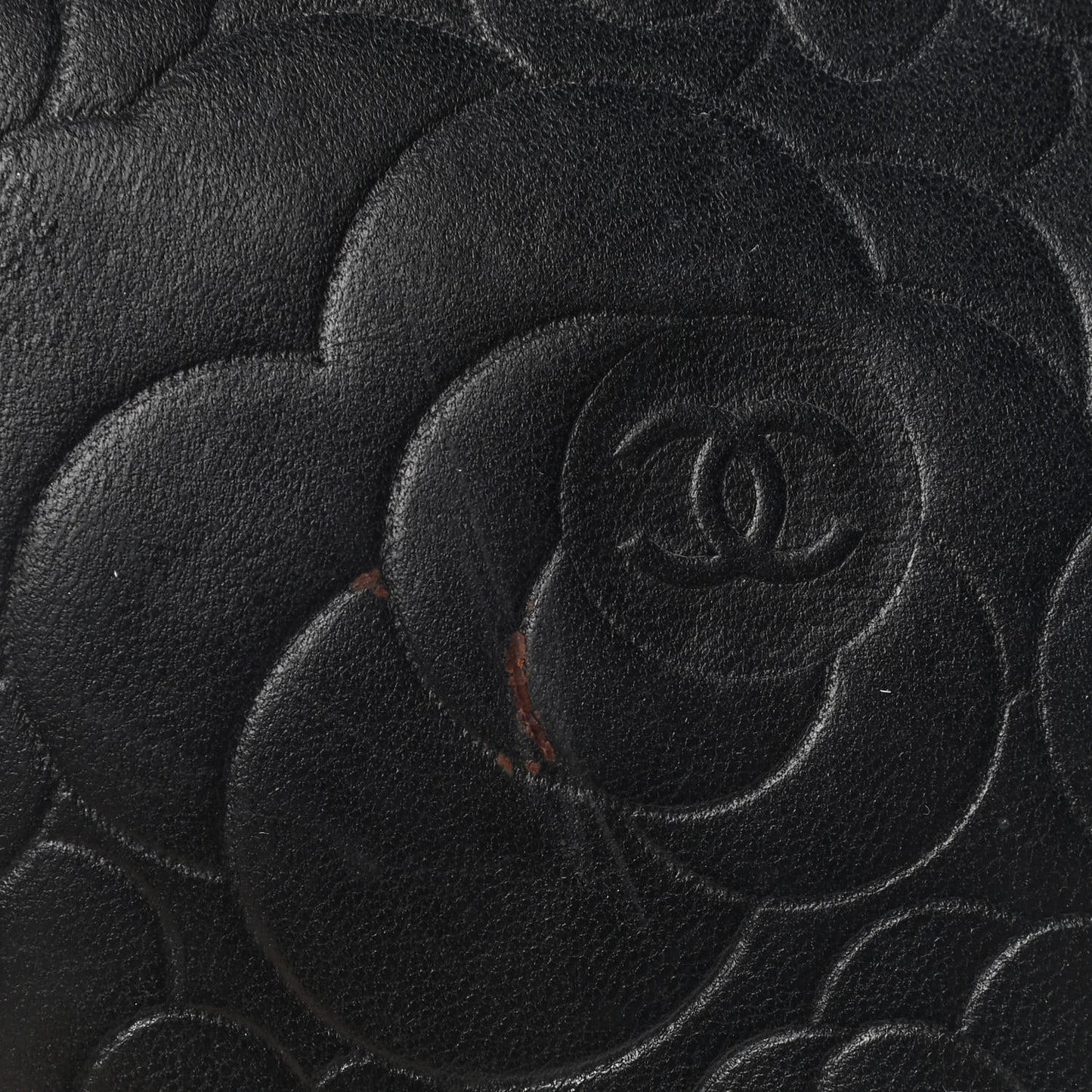 Lambskin Camellia Embossed Wallet on Chain WOC Black