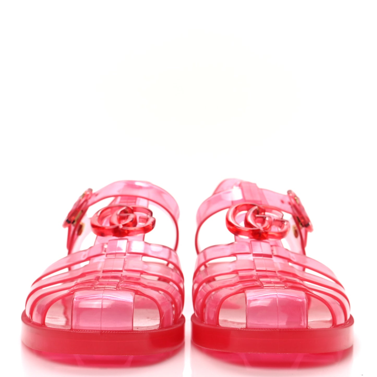 Shiny Rubber Double G Buckle Strap Sandals 38 Transparent Deep Coral