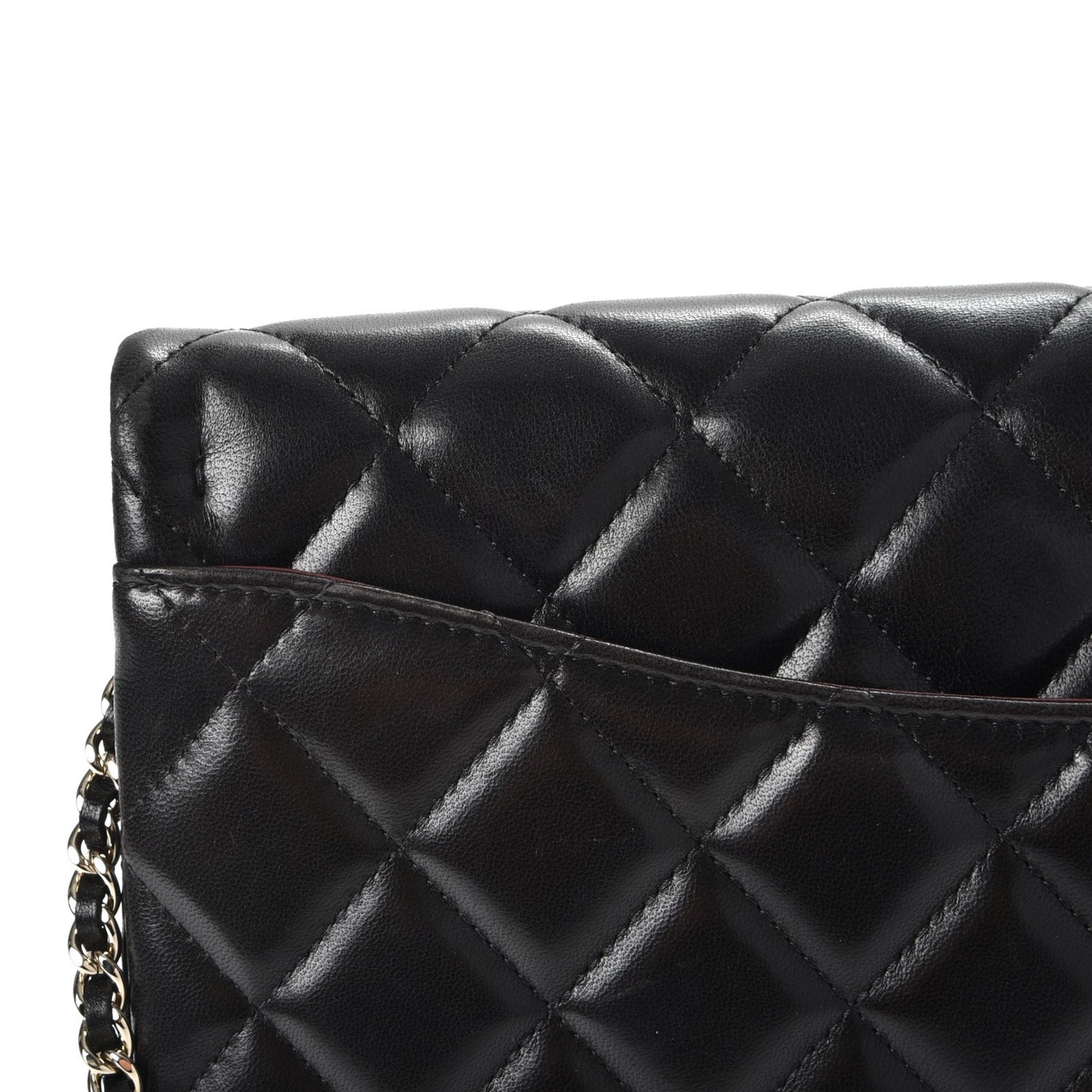 Lambskin Quilted Clutch With Chain Flap Black