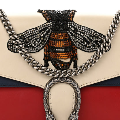 Gucci Calfskin Bee Embroidered Medium Dionysus Shoulder Bag White Blue Hibiscus Red 9 of 16