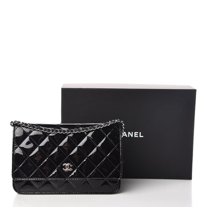 Chanel Patent Quilted Wallet On Chain WOC Black 14 of 14