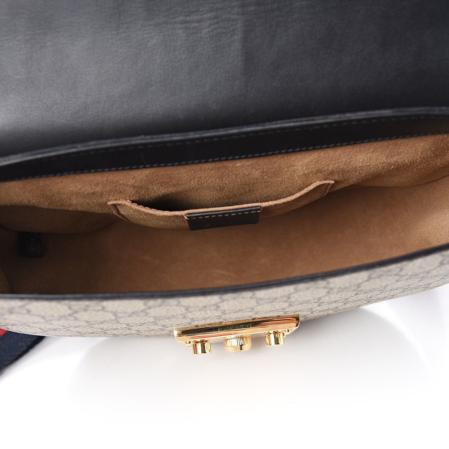 GG Supreme Monogram Web Medium Padlock Messenger Shoulder Bag Black