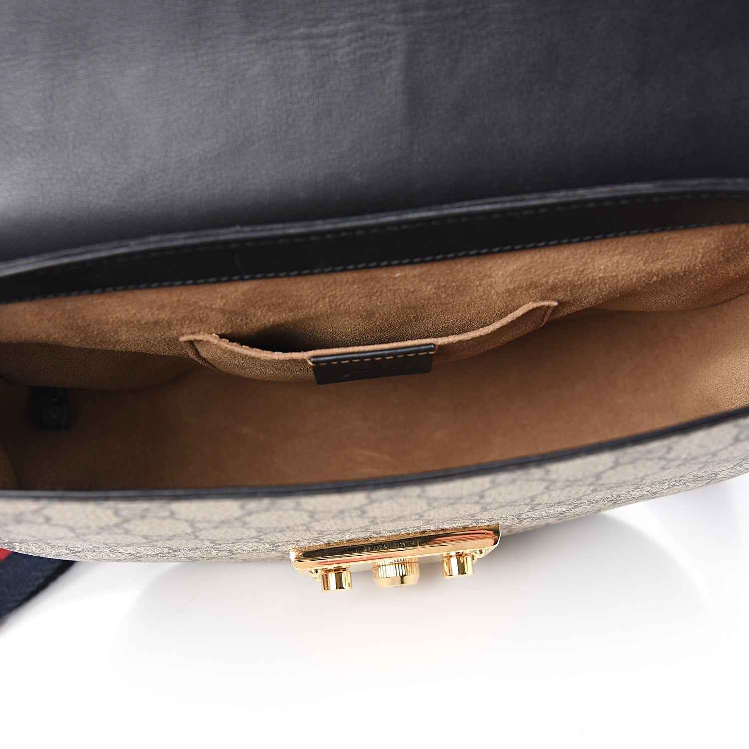 Gucci GG Supreme Monogram Web Medium Padlock Messenger Shoulder Bag Black 4 of 11