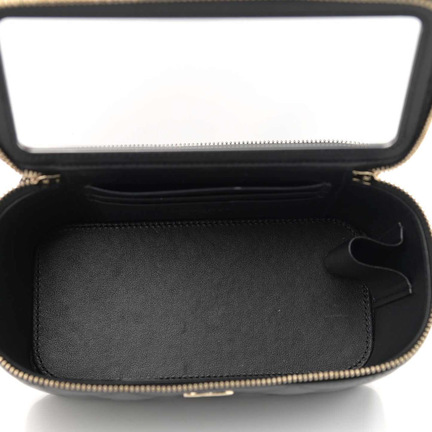 Lambskin Quilted Small Top Handle Vanity Case With Chain Black