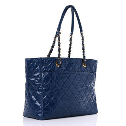 Chanel Glazed Calfskin Quilted Large Front Pocket Tote Blue 3 of 17