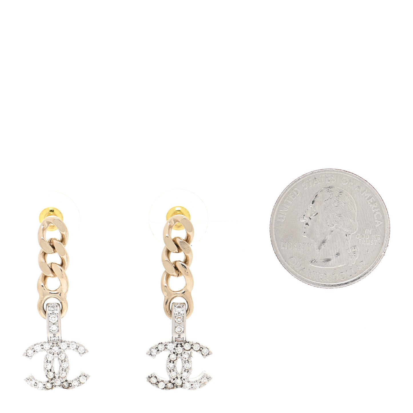 Metal Crystal CC Chain Drop Earrings Gold