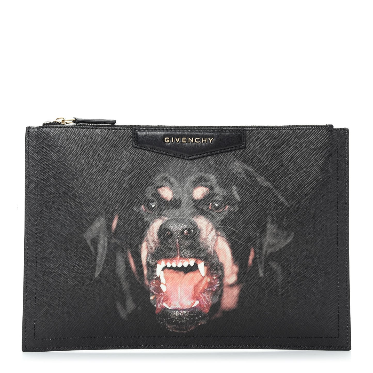 Texutured Coated Canvas Rottweiler Print Medium Cosmetic Pouch Black