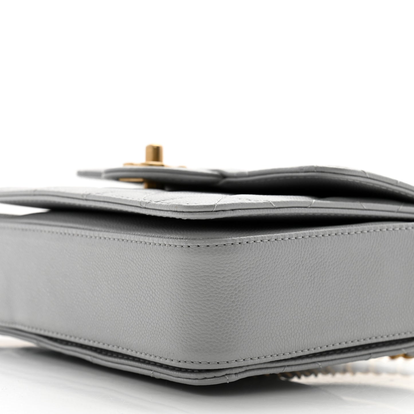 Shiny Caviar Quilted Mini Top Handle Flap Bag Grey