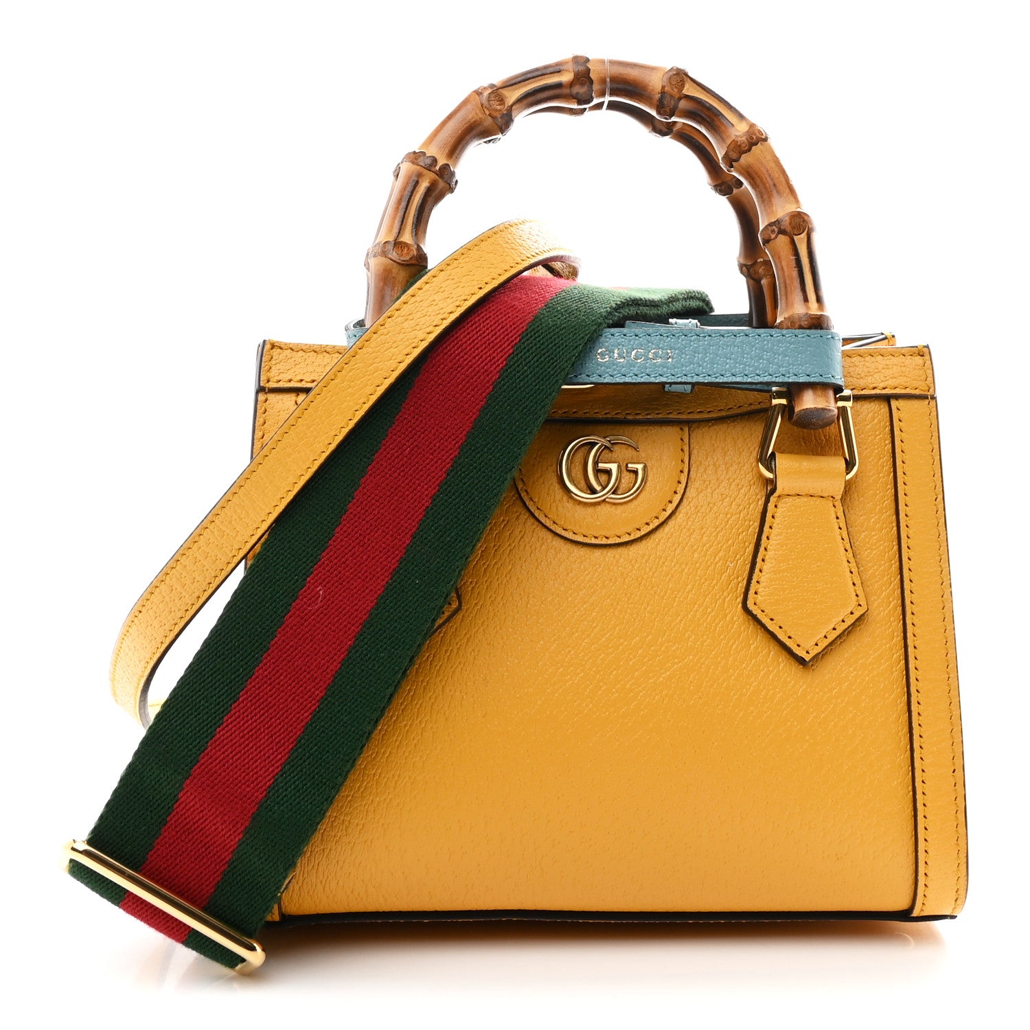 Gucci Textured Dollar Calfskin Web Mini Diana Tote Bag Yellow Dusty Azure 1 of 10