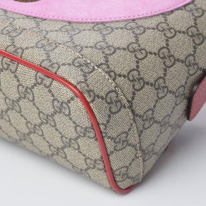 Gucci GG Supreme Monogram Web Bosco Patch Dome Backpack Beige Malva Hibiscus Red 9 of 10