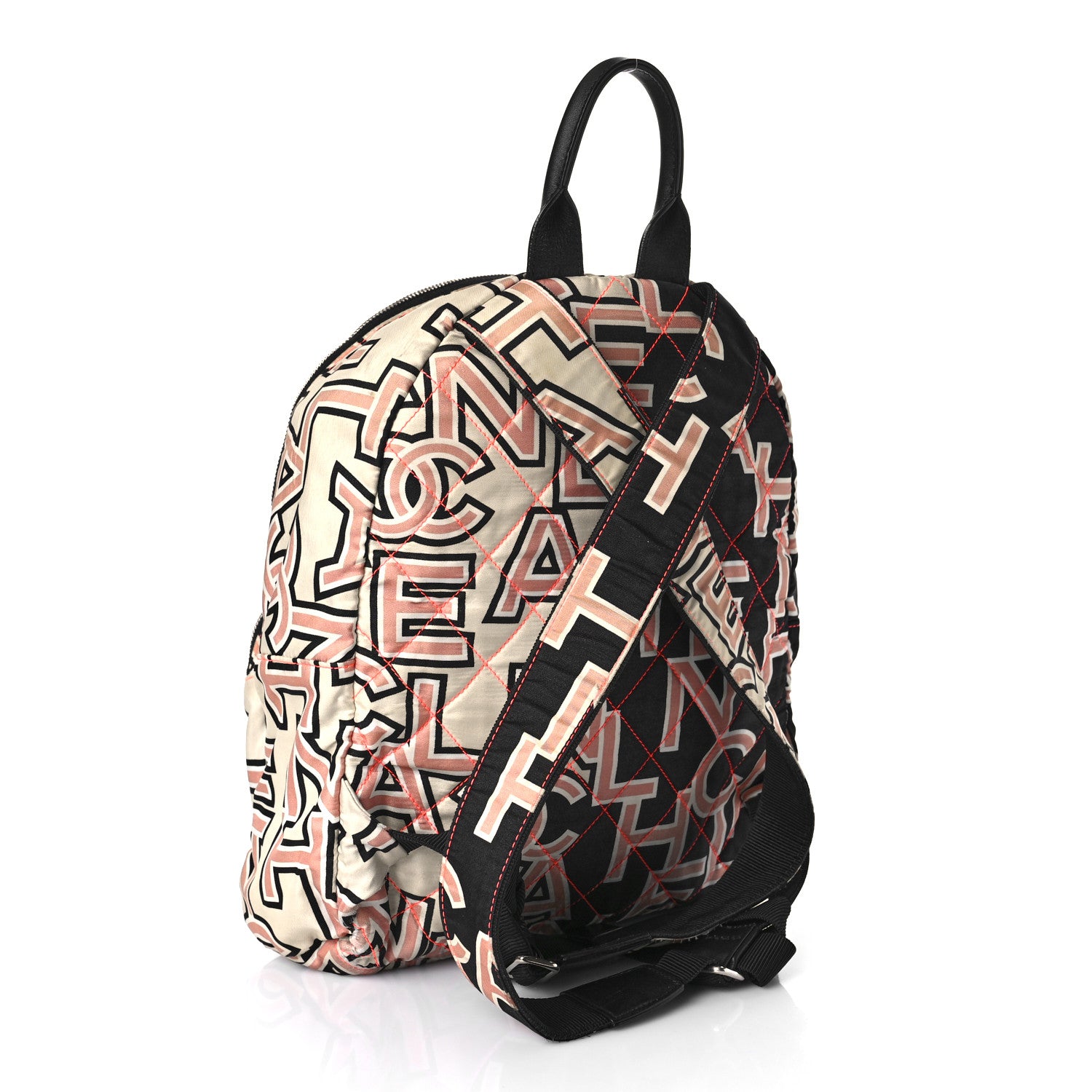 Chanel Nylon Stitched Printed Logo Backpack Black Multicolor 2 of 11