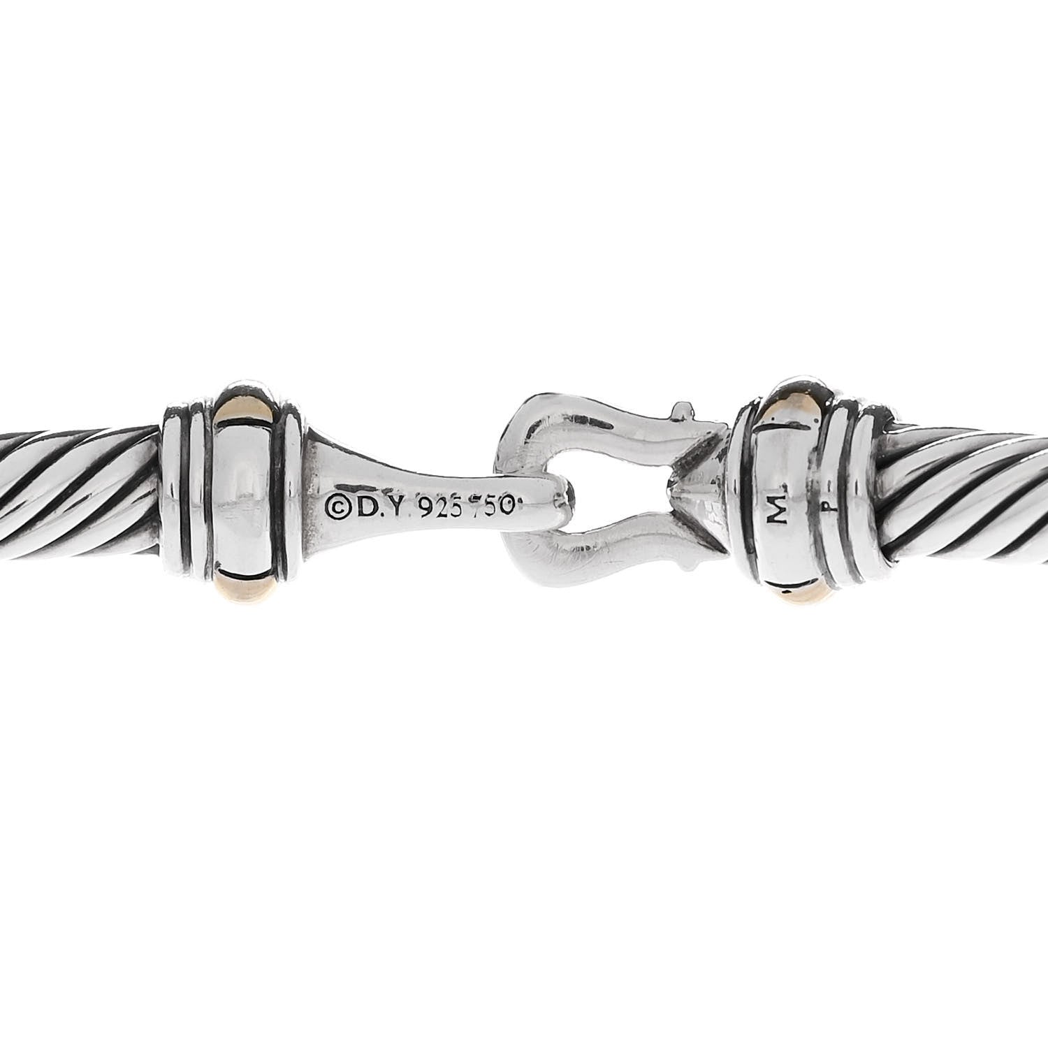 David Yurman Sterling Silver 18K Yellow Gold 4mm Cable Classic Buckle Bracelet 3 of 3