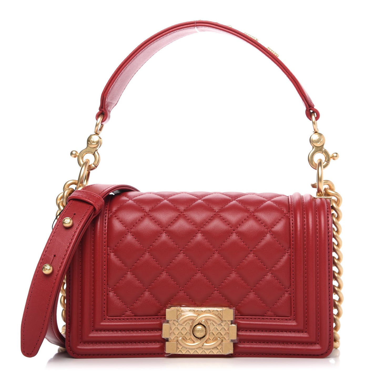 Calfskin Quilted Small Boy Logo Top Handle Flap Red