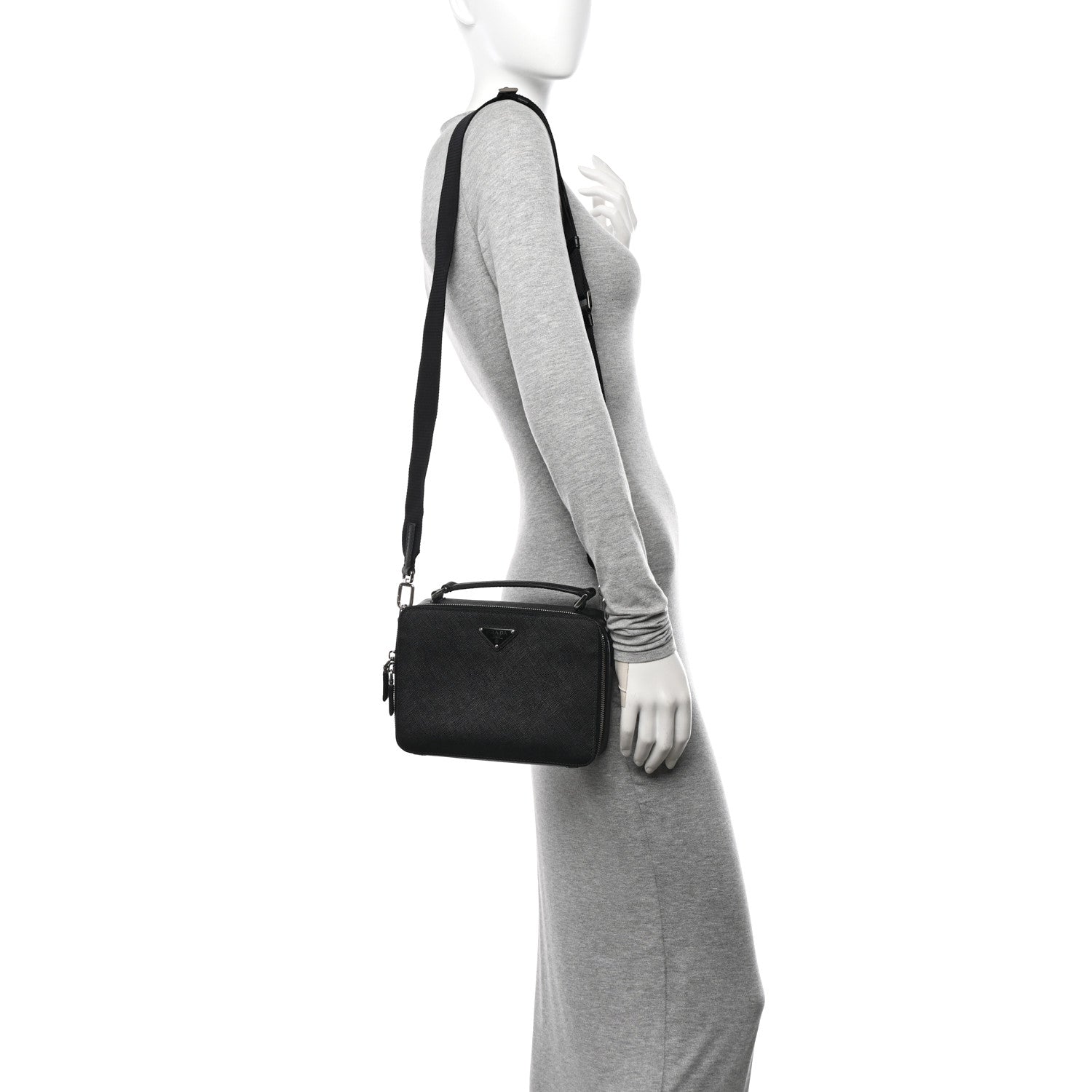 Prada Saffiano Travel Medium Brique Crossbody Bag Black 2 of 10