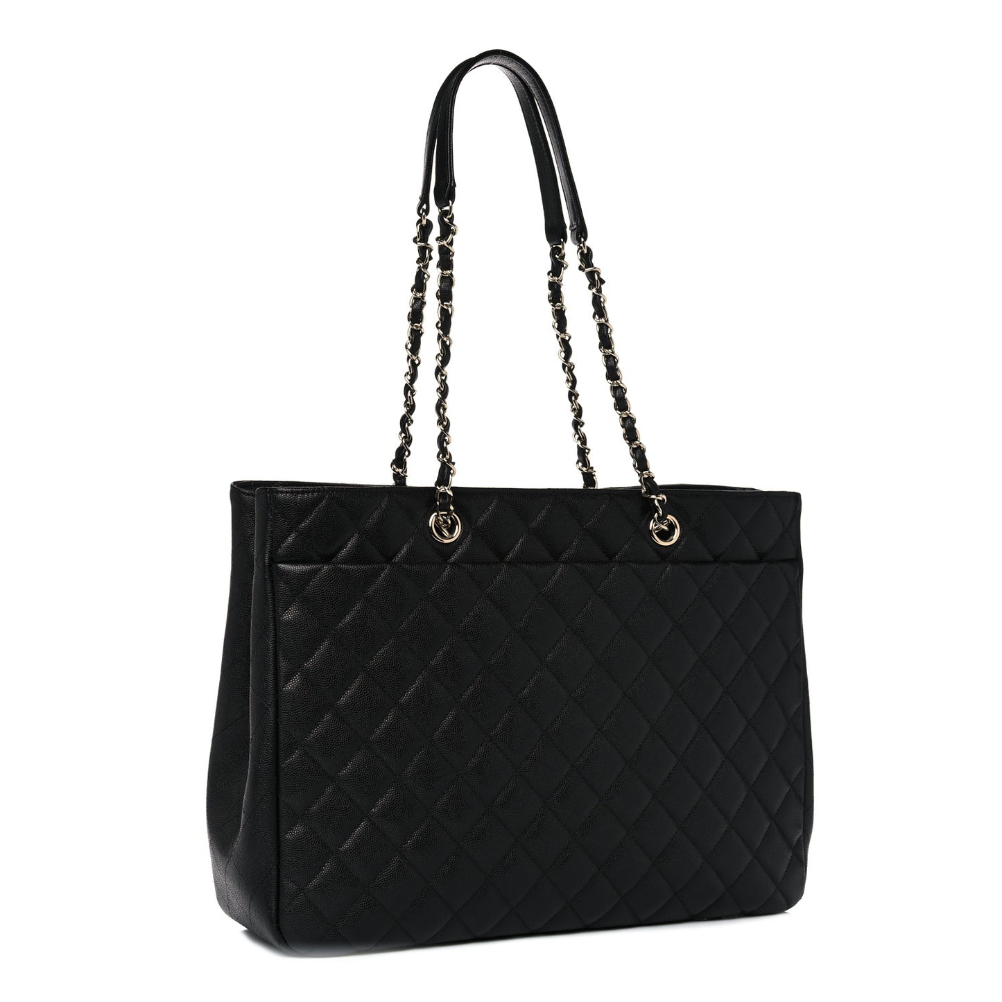 Caviar Quilted Large Shopping Tote Black