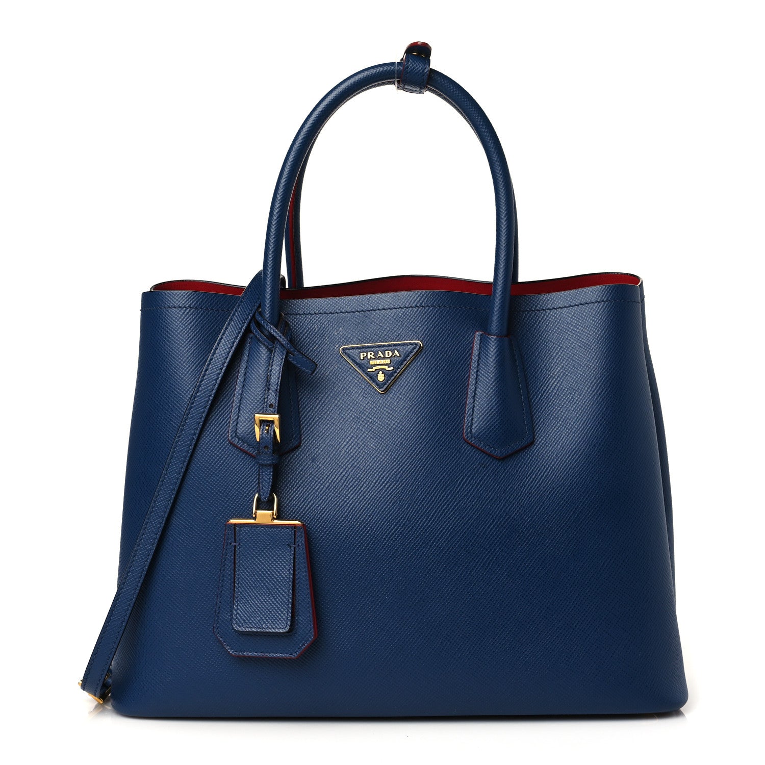 Prada Saffiano Cuir Medium Double Bag Bleuette Rosso 1 of 10